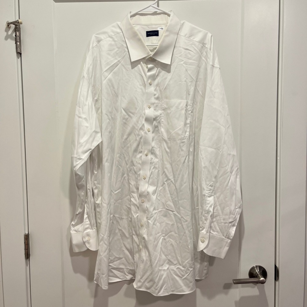 Proper Cloth Mens White Twill Long Sleeve Button Down Dress Shirt Pocket 1103